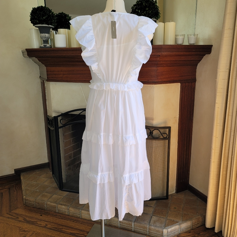 New! J Crew sz M Ruffle-sleeve White Cotton Voile Summer Midi Dress NWT - Picture 6 of 7